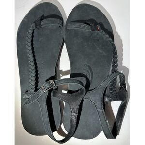 Women Black Rainbow Sandals Toe Strap Braided Leather Ankle Wrap with Buckle L9